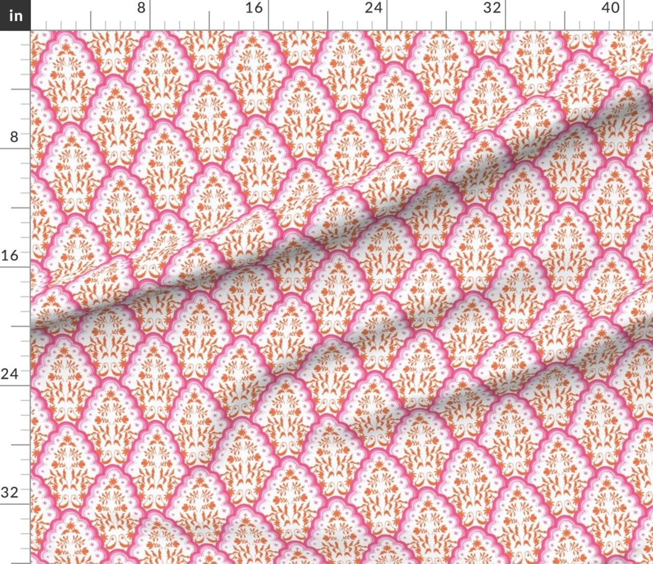Chinoiserie Scallop Grandmillenial Paisley Pink Orange Block Print French Country Custom Printed Fabric by Spoonflower Various Fabrics by the Yard or Fat Quarter
